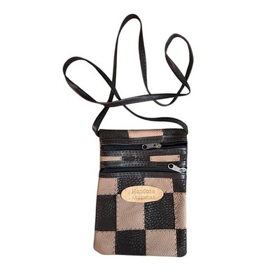 Mendoza Argentina Leather Crossbody Bag Checkered Patchwork Travel Pouch Brown