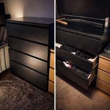 IKEA MALM Kommode schwarz 4 Schubladen + Glasplatte – Top Zustand