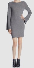 Three Dots Women's Gray Brushed Button-Sleeve Sweater Dress Size M