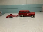 Red 1960's 9 inch Tonka Jeep Wagoneer with Matching Red car hauler trailer