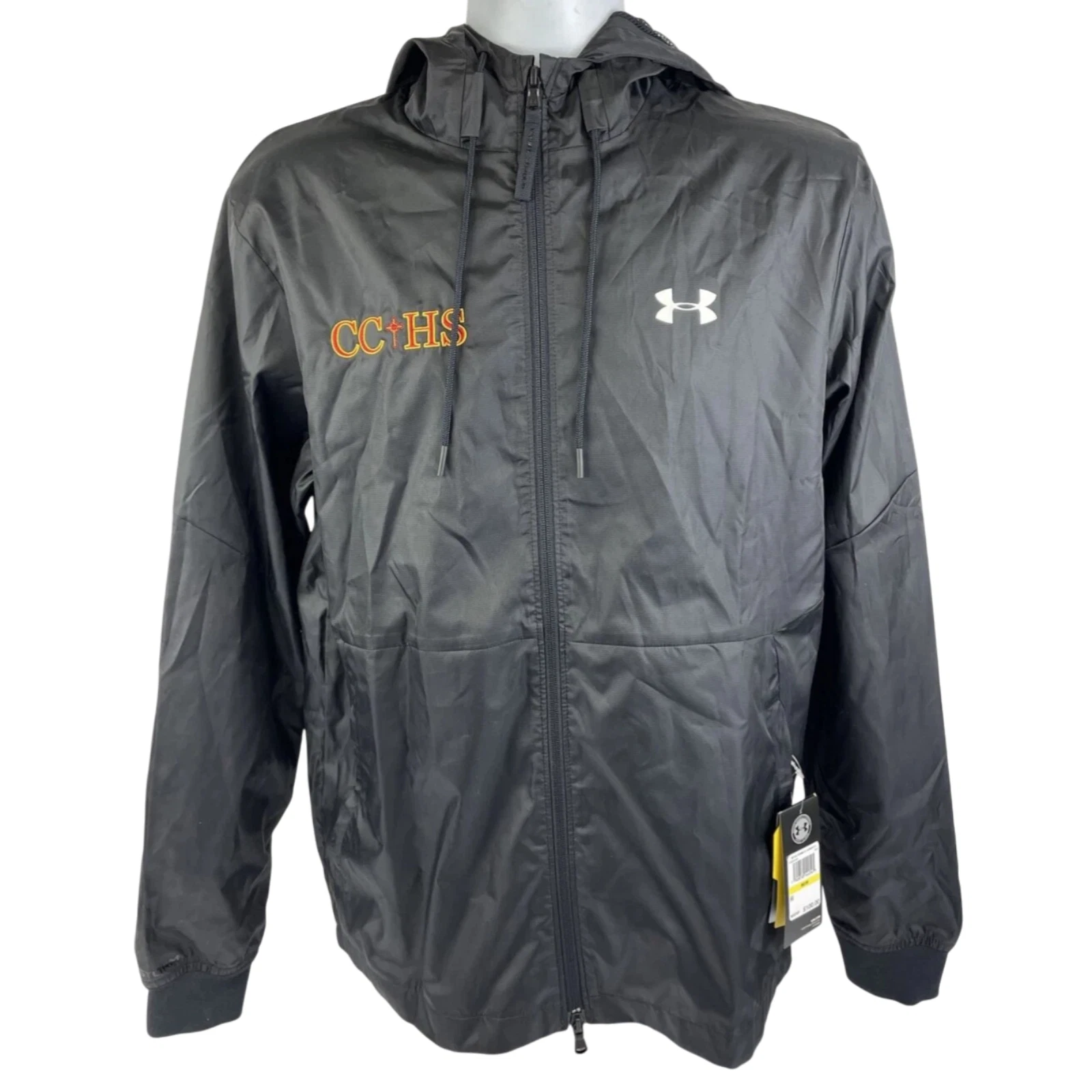 Under Armour STORM Mens Medium Jacket Black Full Zip Hooded CC+HS Logo NEW