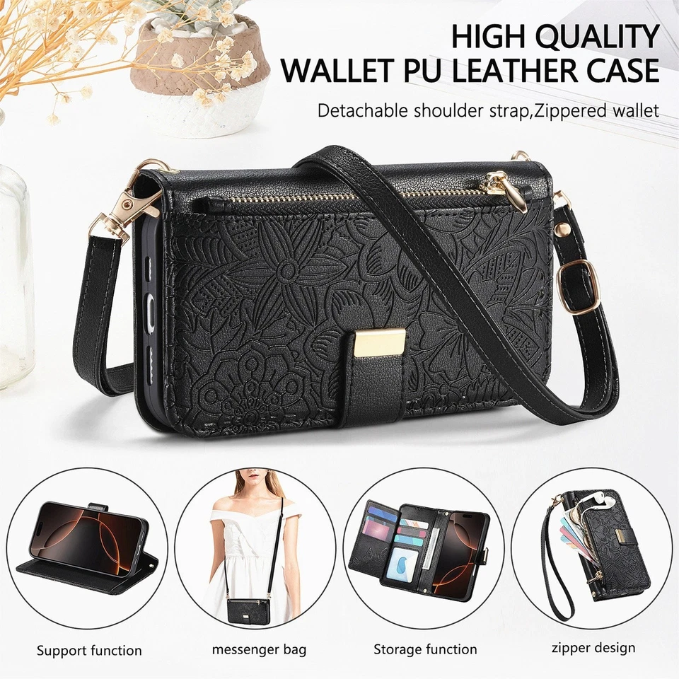 For Crossbody Wallet Case for Samsung Galaxy S25 edge S24 FE with Zipper Pocket - Image 3 of 4