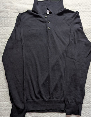 Reiss Herren XL 100% Merinowolle Navy Knopfleiste Pullover Sweater Reparatur