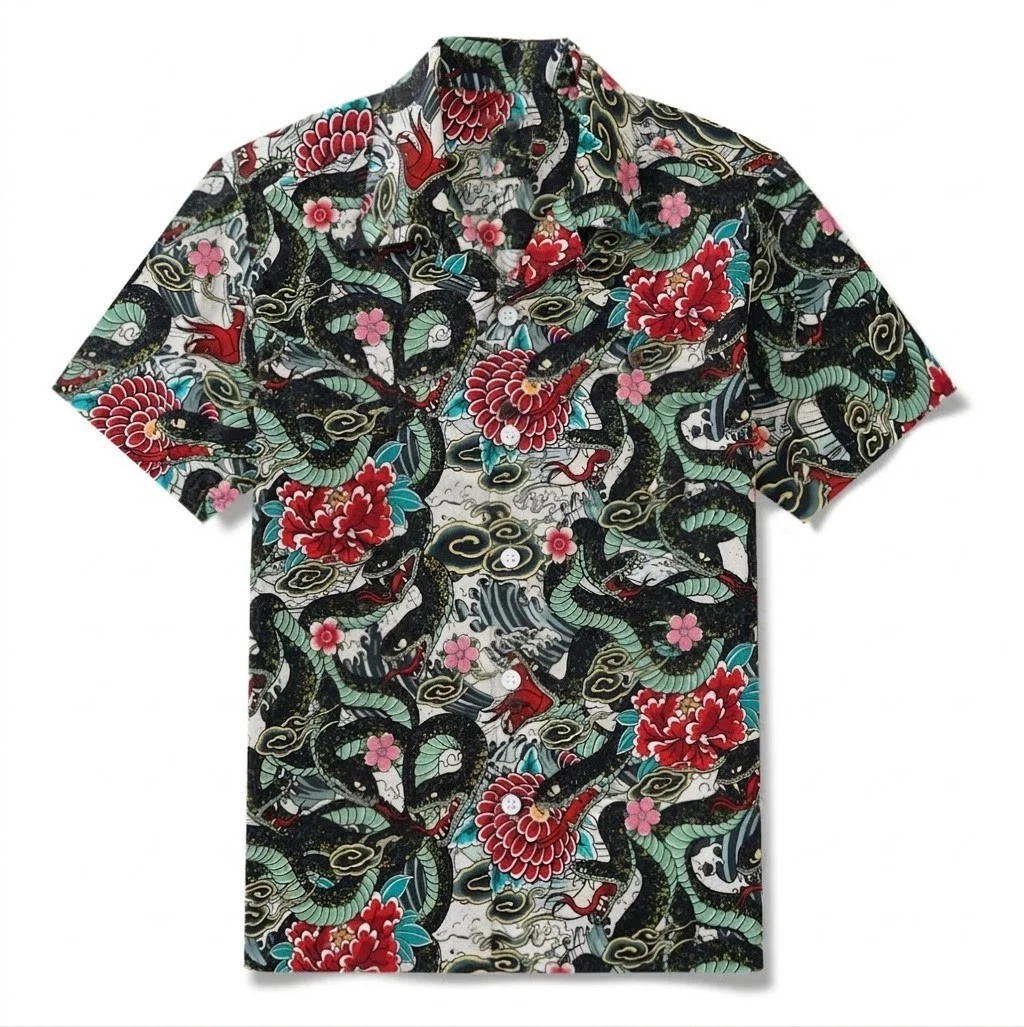 Men's Japanese Dragon Floral Hawaiian Shirt Short Sleeve Button Up
Opens in a new window or tab