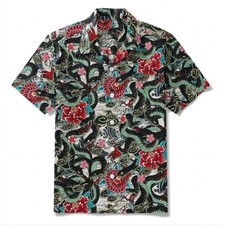 Men's Japanese Dragon Floral Hawaiian Shirt Short Sleeve Button Up
