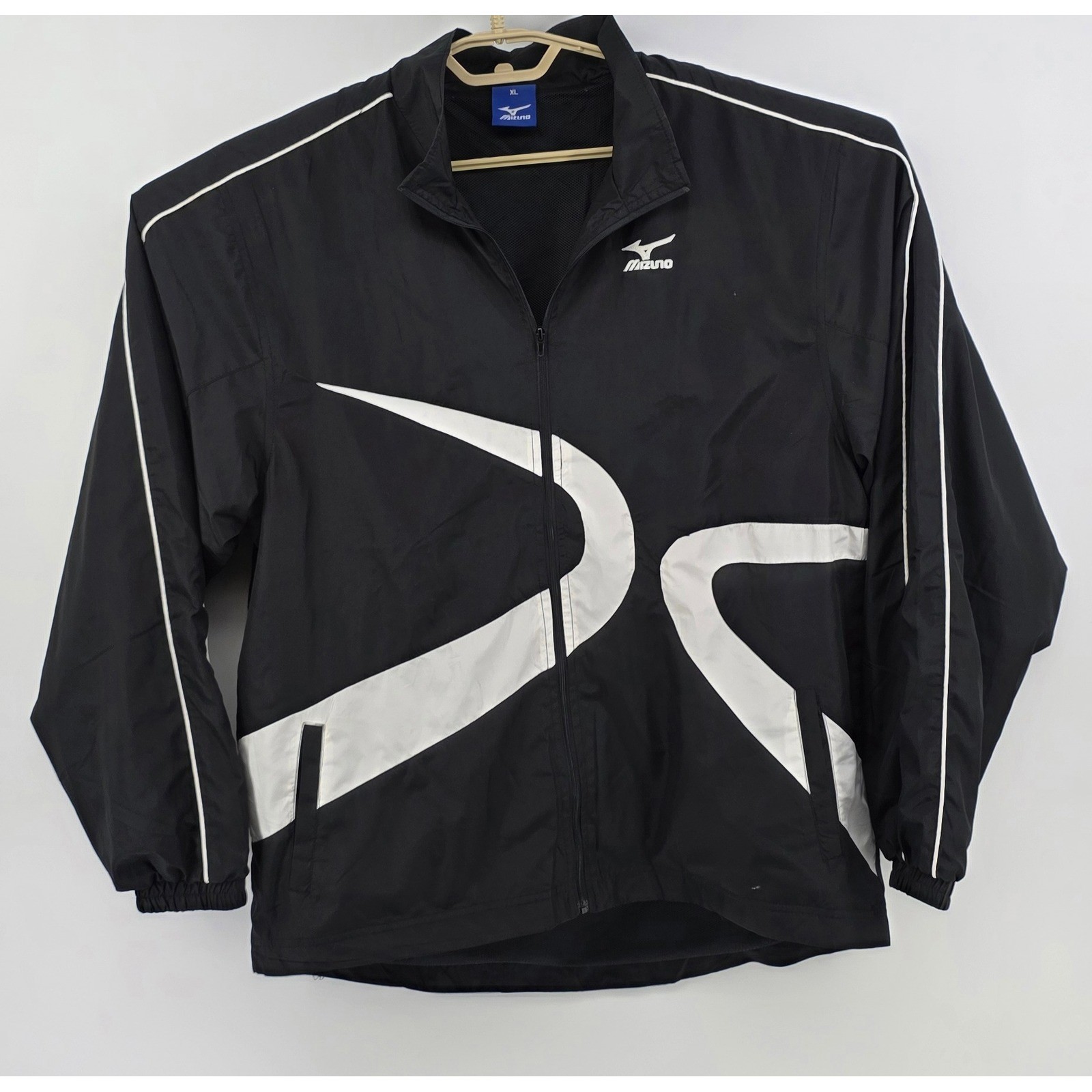 Mizuno, Mizuno Mens XL Jacket Black White Vintage Windbreaker Full Zip Track Coat XL