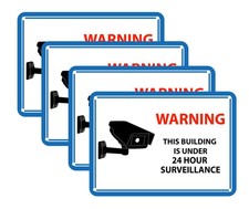 24 Hour Video Surveillance Sign, Security Camera Sign, Rectangular Aluminum W...