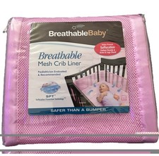 BreathableBaby Breathable Mesh Crib Liner Pink Max Air Flow Fits Most Cribs-New