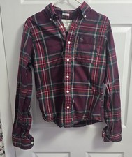Abercrombie Fitch Mens Plaid Red Button Down Pocket Shirt Muscle Fit Medium