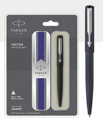Parker Vector Mattschwarz Kugelschreiber Chromrand (1er Pack)