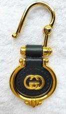 Gucci Carabiner Interlocking G Keyring Key Chain Bag Charm Gold Black Authentic