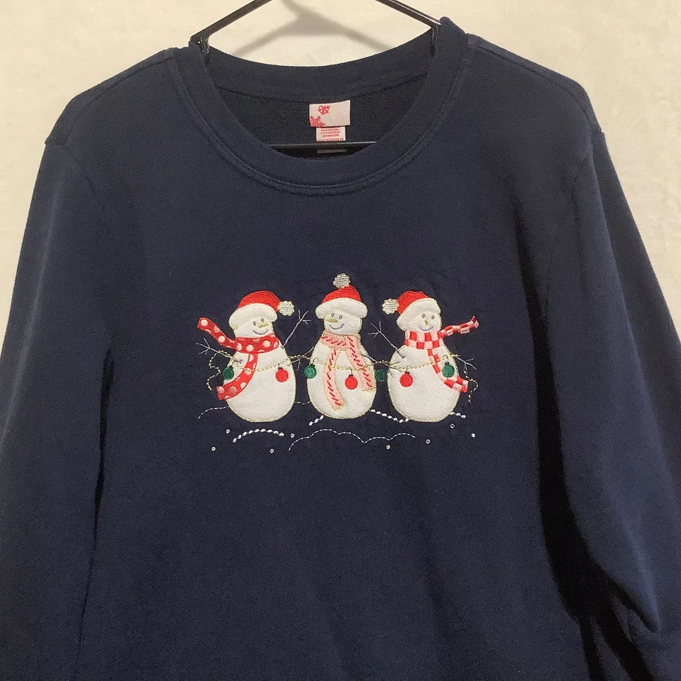 Sudadera Suéter Muñeco de Nieve Bordado Vintage Ediciones Vacacionales Talla 2X GrannyCore Foto 2 de 4