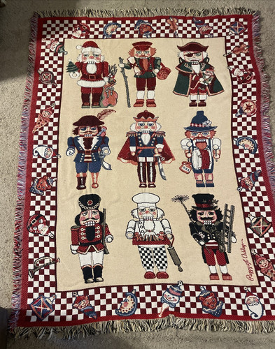 Vintage Goodwin Weavers Nussknacker Wandteppich Decke Weihnachten Überwurf 48x65" USA - Bild 1 von 7