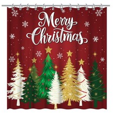 Merry Christmas Red Shower Curtain 72" x 72" Xmas Tree Decorations Pine Tree ...