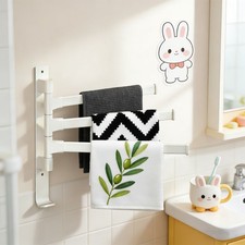 White Bathroom Towel Rack Space Saving Bath Towel Holder 3 Arms Towel Rail