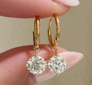 Authentic 2 Ct Round Cut Lab Created Diamond Drop & Dangle Earrings 14K Yellow Gold Plated
