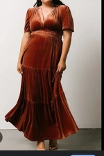 Baltic Born Artemis Velvet Maxi Dress Size M Dark Spice Tiered Elegant Boho 