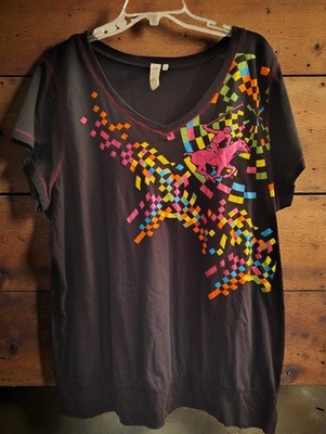 Beverly Hills Polo Club 3X Black Neon Graphic Tee Pink Polo Logo Y2K Plus Size