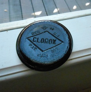 Ex rare antique glass Paperweight CLOROX made from c1930s bottle mold base