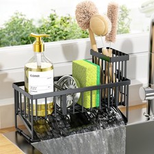 Cisily Sink Caddy Sponge Holder for Kitchen with Brush 9.25  , Black