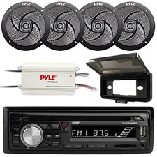 Pyle Single DIN Marine CD AM/FM Radio Stereo  Bluetooth Amp, 4 Speakers, Cover