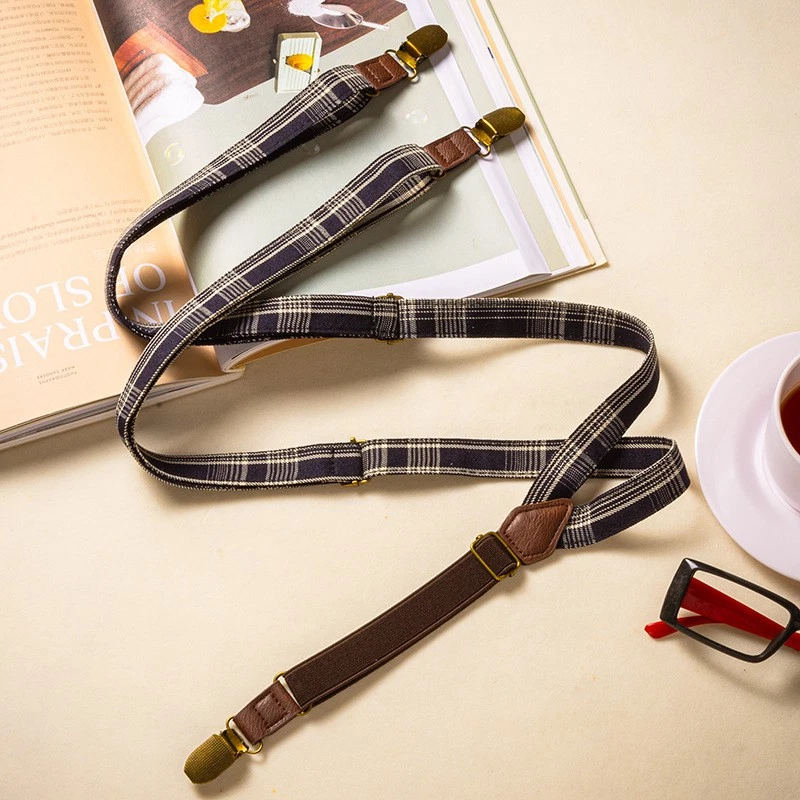 Retro Fabric Suspender Belt Triple-Clip Anti-Slip Braces Dinner Suit Formal Wear - Изображение 2 из 4