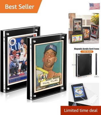Black Acrylic Card Holders - Magnetic Display Frames, 3.1 x 5.1 Inches, Set of 2