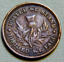 Rare Patriotic Civil War Token - United We Stand, Divided We Fall - Lot 1047