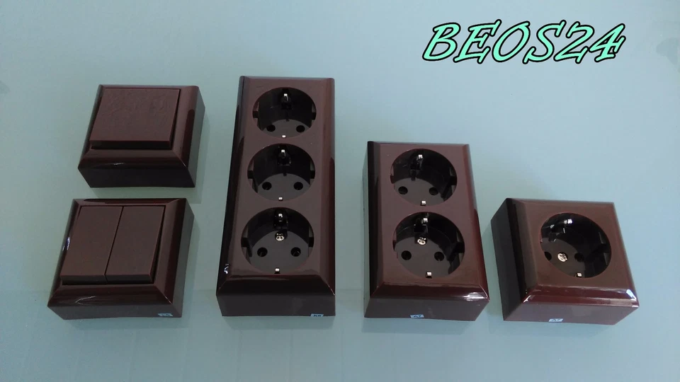 Rev Planoluxe Aufputz Steckdose Schalter Programm AP 1/2/3 Fach PlanoLuxe Braun