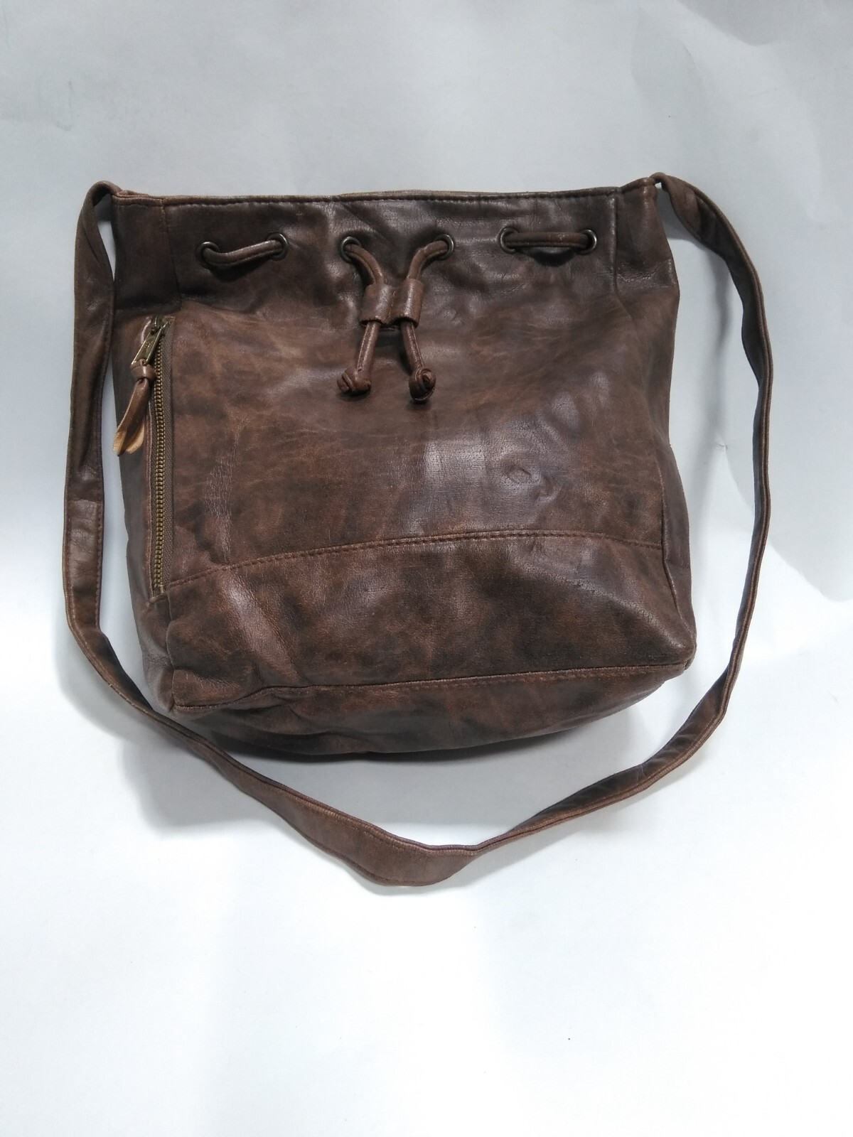 Brown Leather Draw String bag - image 1