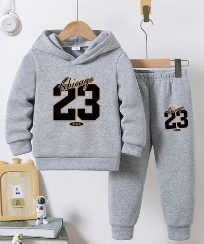 Autumn and Winter Boys Hooded Plus Fleece Sweatshirt and Pants Two-piece Set