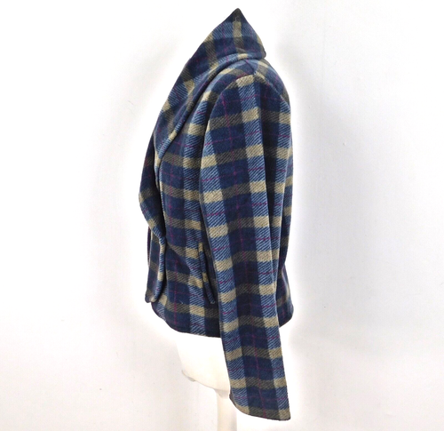 Per Una Navy Blue Tartan Jacket Size Medium Feature Buttons Cropped Pockets - Picture 2 of 8
