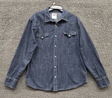 Levis Shirt Mens Large Blue Denim Pearl Snap Western Cowboy Workwear Rodeo