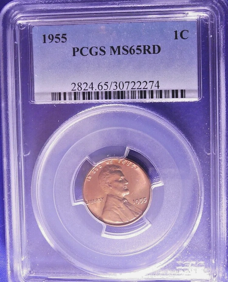 1955 1C RD Lincoln Memorial Cent-PCGS #2824 Grade MS65RD--195-1 - Image 2 of 4
