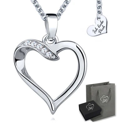 Herz-Kette Geschenk für Damen Frauen Silber 925 mit Herz-Anhänger Ich liebe Dich - Bild 1 von 4
