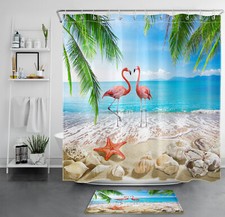 Starfish Tropical Plant Flamingo Beach Shower Curtain Bathroom Accessories Set