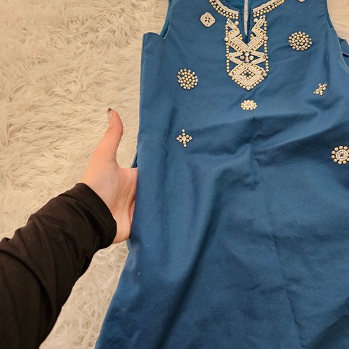 J.Crew Crewcuts Girl's Teal Beaded Rhinestone Sleeveless Shift Dress Sz 7 - Picture 4 of 11
