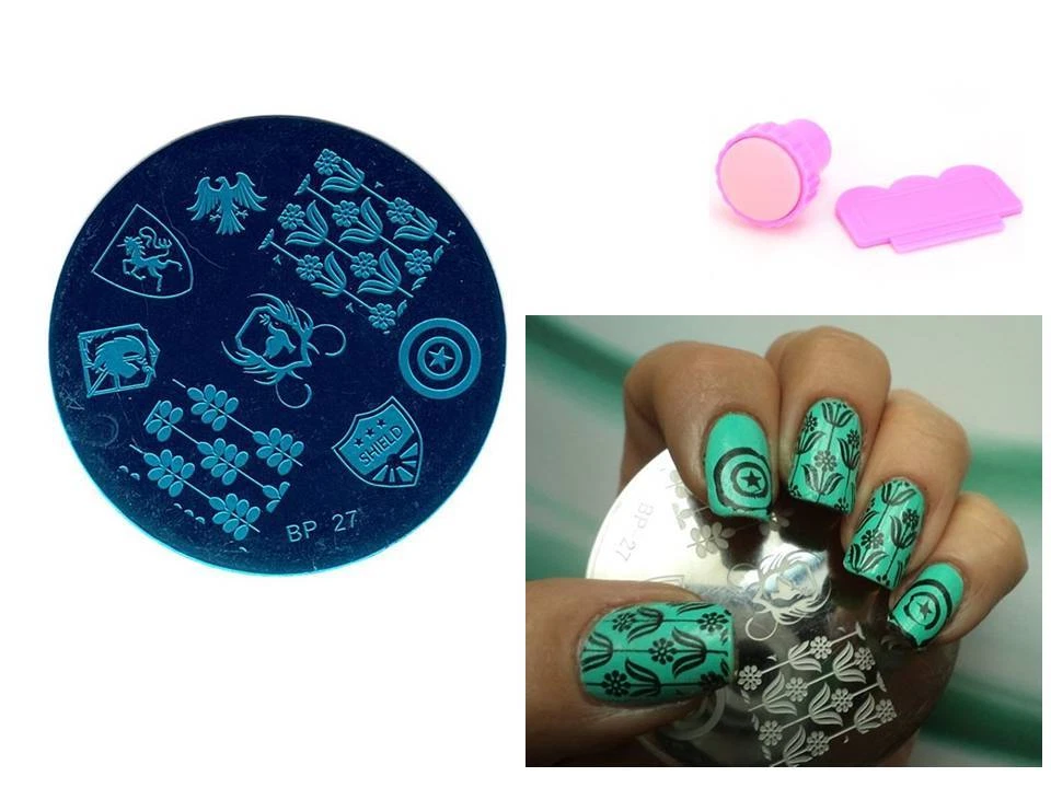 Kit raspador estampador placa imagen plantilla arte en uñas tema insignia BP 27 Foto 2 de 4