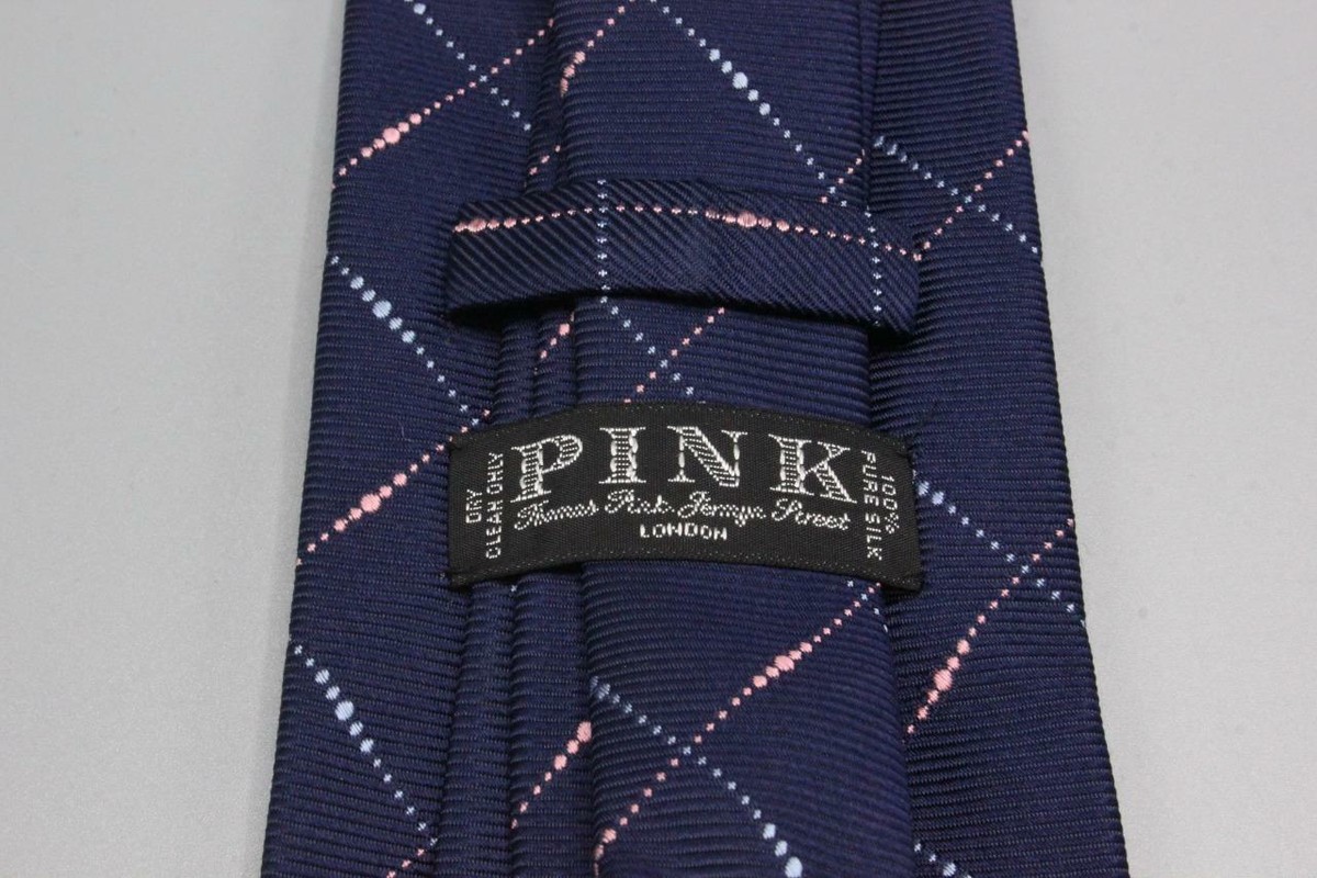 THOMAS PINK Silk Tie. Blue w Pink and Blue Plaid. 59 PINK Thomas Pink 100% Silk Tie, Classic Blue Plaid main image 0