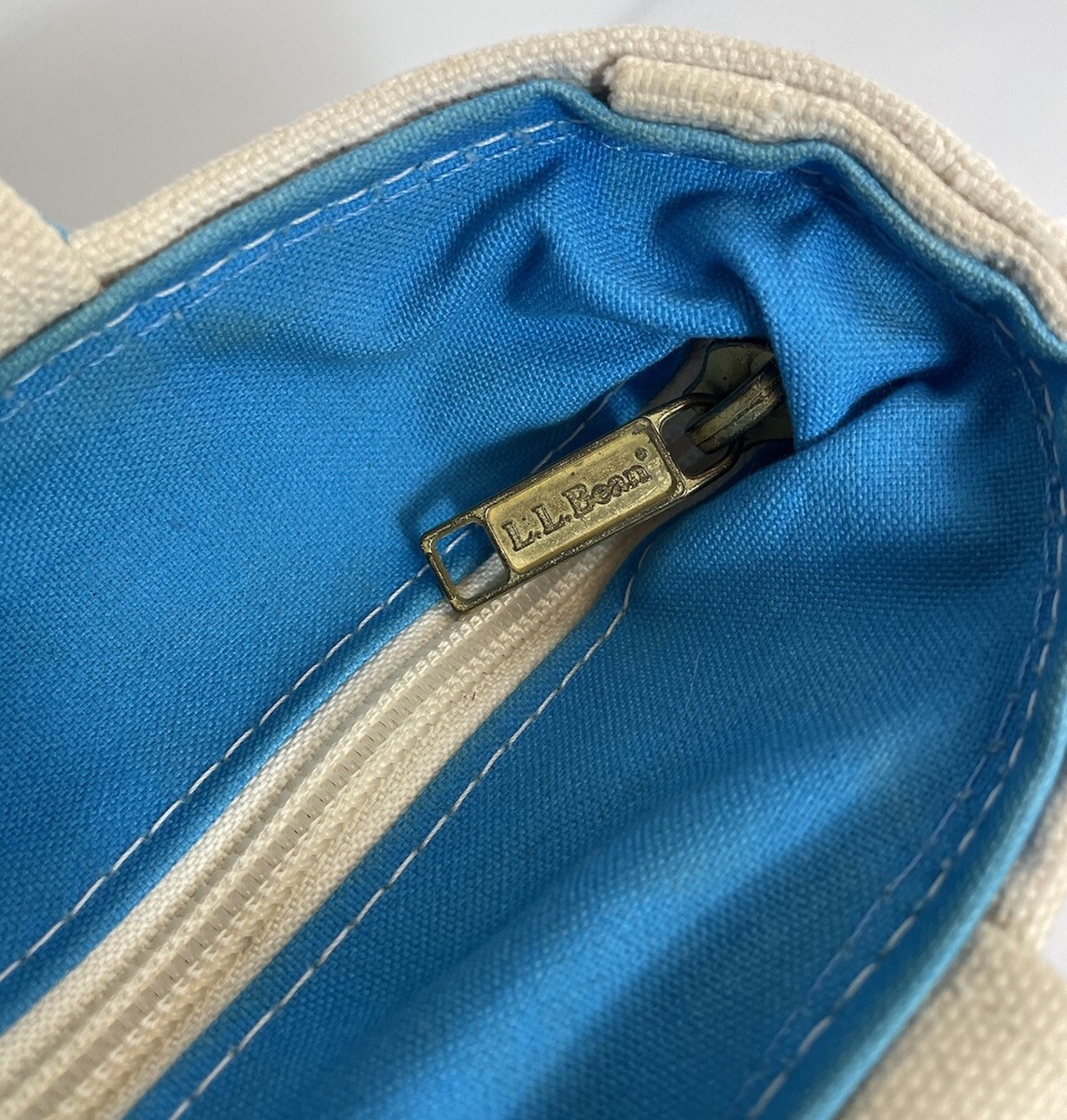 Vintage LL BEAN Boat and Tote canvas bag Turquoise Blue Trim