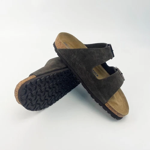 Sandalias Birkenstock Arizona Mocha Gamuza Cuero Plantilla Suave Unisex Zapatos Anchos - Imagen 10 de 10