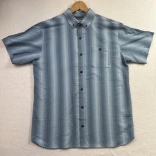 Duck Camp Short Sleeve Button Front Shirt Mens Large Blue Striped
