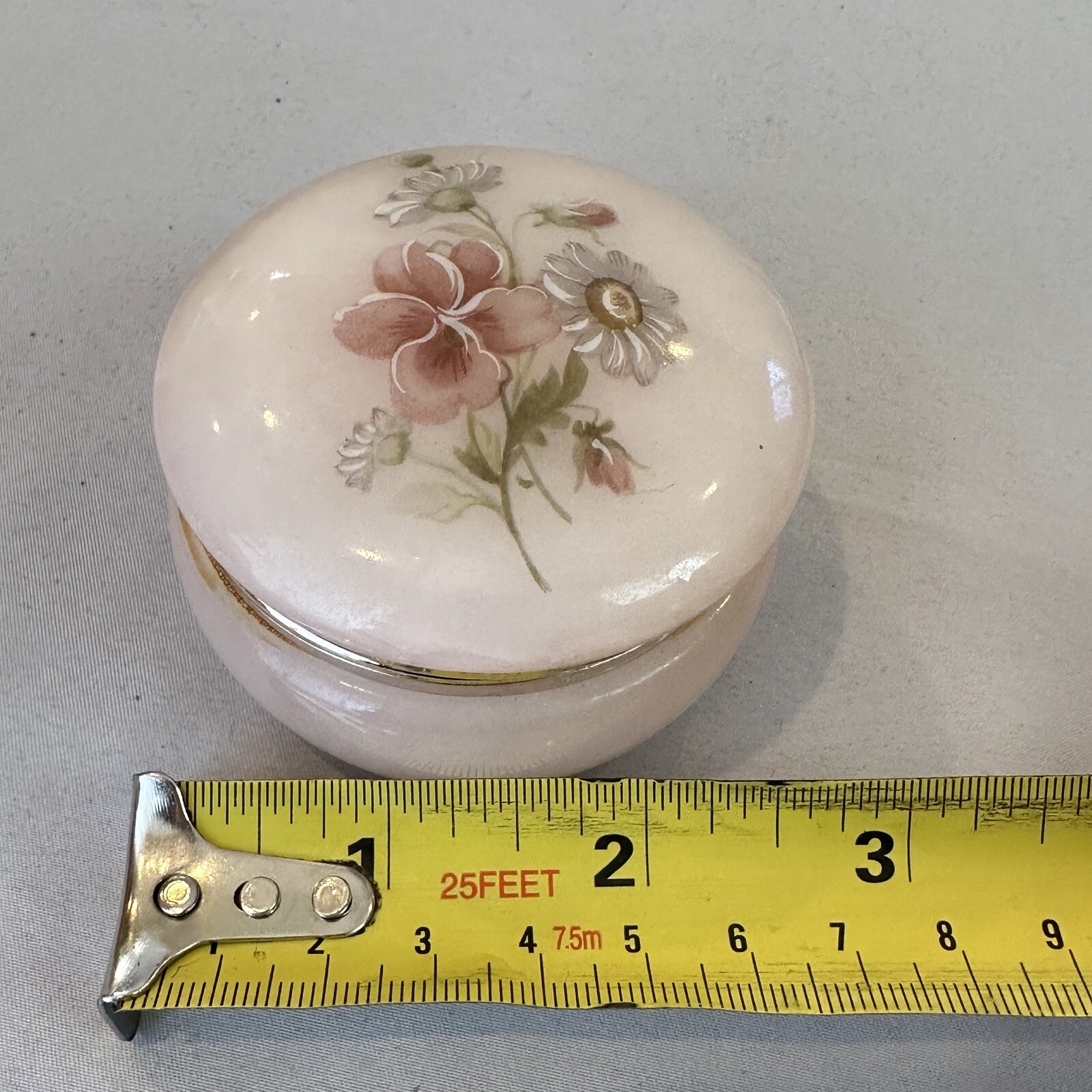 Vintage Genuine Alabaster Trinket Box Made in Italy Round Hinged Lid