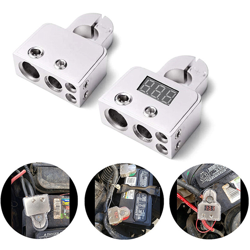 2PCS Heavy Duty 0-8 Gauge Battery Terminal Clamps with Voltmeter