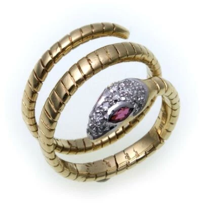 Schlangenring echt Gold 585 mit Rubin Zirkonia Ring Schlange Gelbgold Unisex - Bild 1 von 2