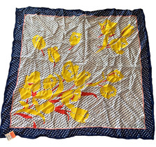 Vintage Blue Polka Dot Yellow Tulips Square Scarf 27" Mod JC Penney - NEW