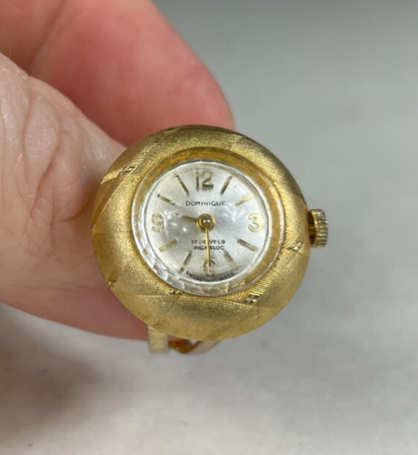Dominique Ladies Mechanical Wind Vintage Ring Watch ~ Swiss 17 Jewels ~ Runs! - Picture 12 of 13