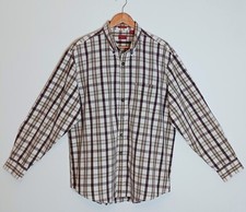 Vtg 'IZOD' Mens Sz XL Button-Dn Front Collar Burgandy Plaid 100 Cotton Shirt