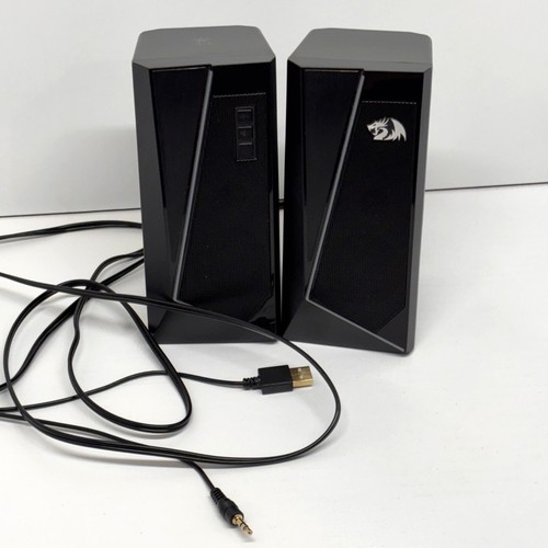 Red Dragon Anvil Desktop Computer Speakers Black with Cords - Tested Work Great - Photo 2/11