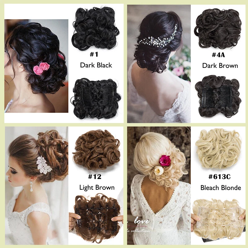 X-GRANDE GRUESO Moño Rizado Desordenado Updo Clip en Pieza de Pelo Peine Extensiones EE. UU. Foto 4 de 4